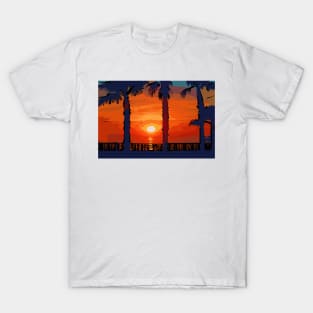 Ocean Sunset Between Two Palm Trees T-Shirt